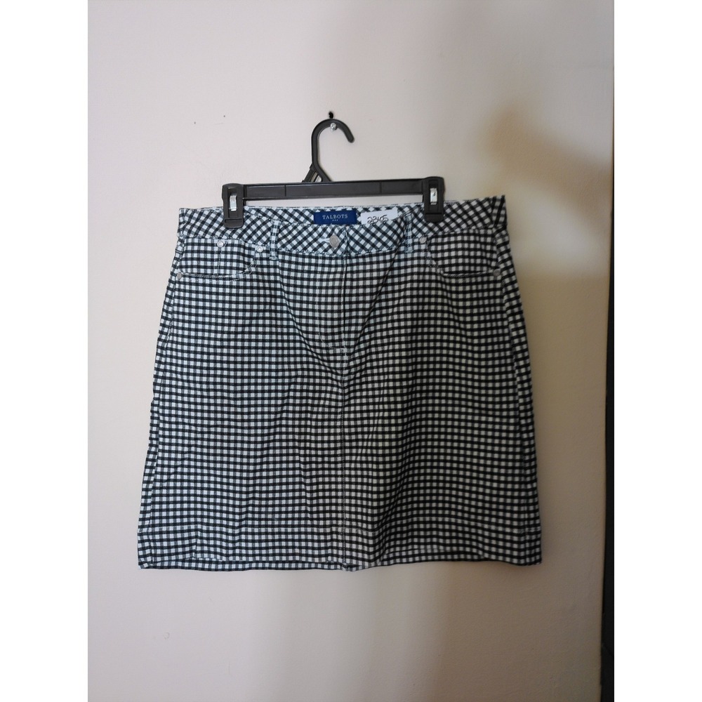 Talbots Gingham Pants Women 14 Black White Check Straight Leg Preppy Picnic Core